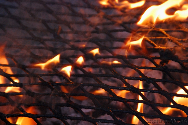 grill with carcass remnants flames